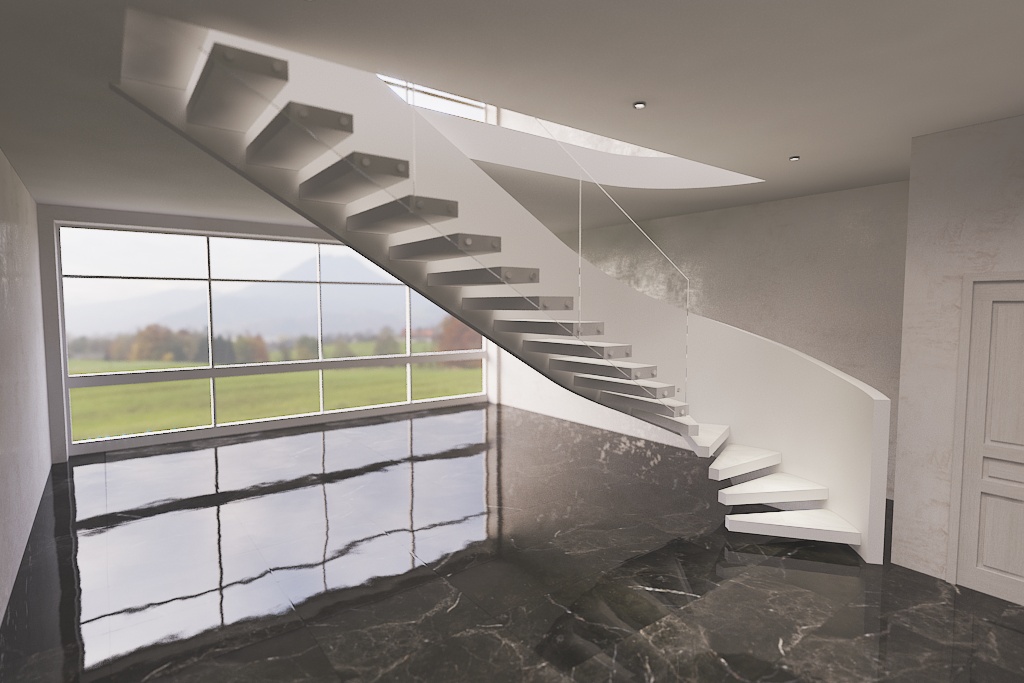 Лестница бетонная перило-консольная с стеклянным перилом